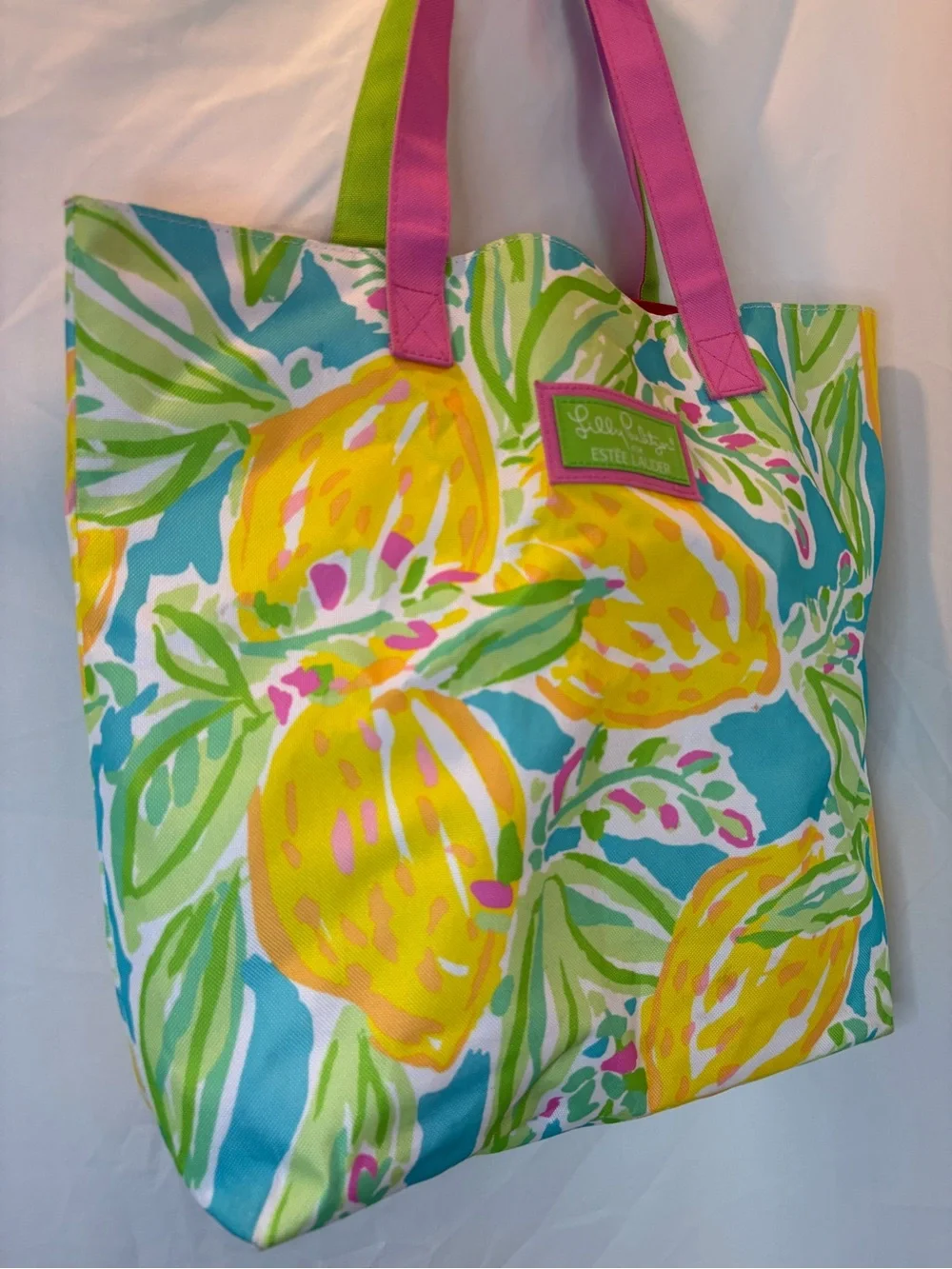 Lilly Pulitzer Lemon Floral Tote with Pink Handles